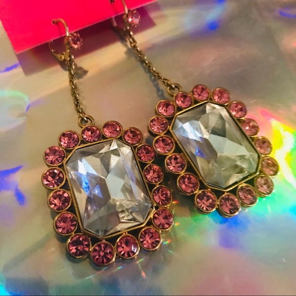 Pink Crystal earrings vintage Betsey Johnson princess tea...